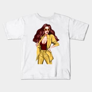 Woman in yellow jacket Kids T-Shirt